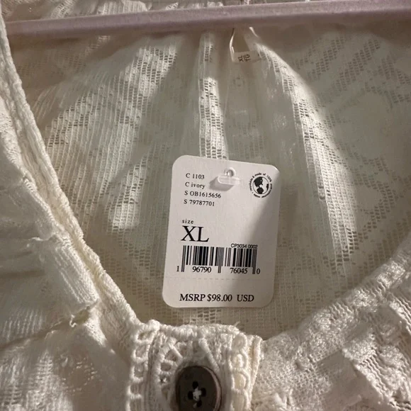 Free People Mae Top- with Ivory Lace and Button Detail - Picture 3 of 4